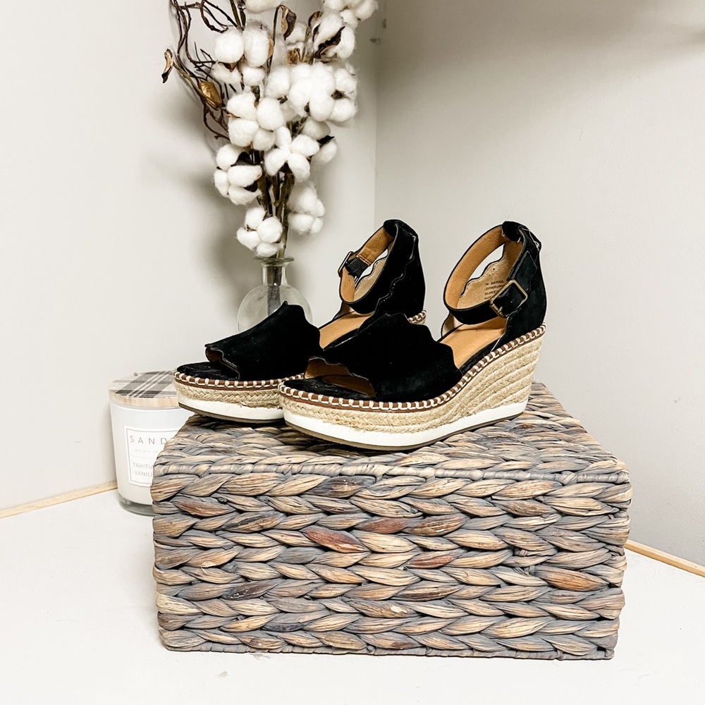 Crown Vintage Black Platform Espadrille Wedge Sandal Size 7.5